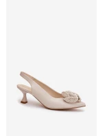 Kožené Elegantní Lodičky Na Podpatku Béžové CheBello 4666