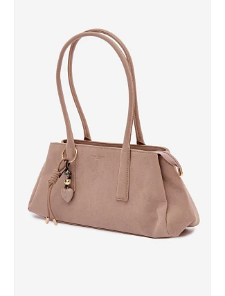 Eko semišová kabelka s přívěskem Béžová Nelina