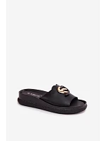 Kožené pantofle s ozdobným detailem S.Barski KV61-6046 Černé