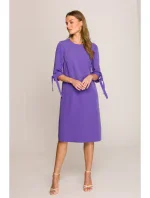 S393 Šaty áčkového střihu s vázacími rukávy - fialové