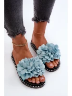 Dámské pantofle zdobené květinami, modrý cellanen