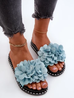 Dámské pantofle zdobené květinami, modrý cellanen