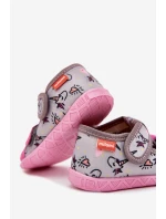 Dětské papuče na suchý zip – šedo-růžové Reathiana (s motivem jednorožců)