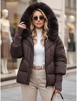 Dámská prošívaná zimní bunda s kožešinou, hnědá, FashionStreet TY5743 Dámská prošívaná zimní bunda s kožešinou, hnědá, FashionStreet TY5743