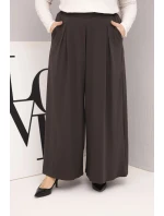 Dámské bavlněné kalhoty Plus Size s širokou nohavicí a volným střihem hnědé