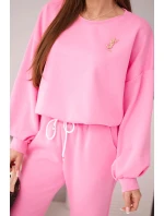 Dámská souprava máslová mikina s broží a kalhoty s rovnou nohavicí světle růžový