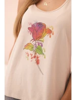 Dámská bavlněná halenka na ramínkách s květinovým potiskem béžová