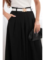 Dámská viskózová sukně s páskem a záhyby černá