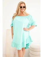 Dámské plus size bavlněné šaty s volánem mátová Dámské plus size bavlněné šaty s volánem mátová