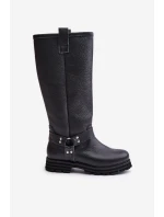 Kožené dámské holínky nad kolena černé Lewski 3615