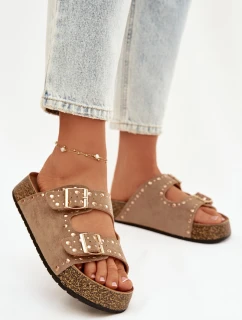 Dámské pantofle se zlatými sponkami a knoflíky Khaki Tervina