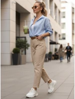 Dámské džíny s páskem mom fit light beige FashionStreet UY2879