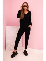 Dámská bavlněná souprava s kapucí a potiskem černá