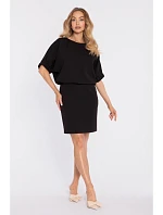 M904 Blůzové šaty s rozparkem na zádech - černé M904 Blůzové šaty s rozparkem na zádech - černé