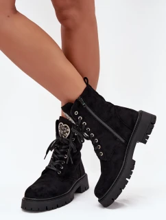 Dámské zateplené workery z eko semiše s bižuterní ozdobou – černé Miryssa