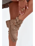 Dámské kotníkové boty s pásky a zlatými přezkami Helisse – béžové