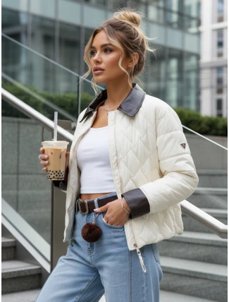 Dámská prošívaná bunda v barvě ecru FashionStreet TY5621