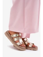 Dámské Pantofle Z Přírodní Kůže Na Platformě Zazoo 40440 Zlaté