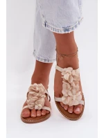 Dámské ploché sandály s ozdobnými květinami Jasnobeżowe Noemia