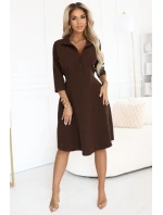 286-9 SANDY Košilové halenkové šaty s páskem - čokoládové 286-9 SANDY Košilové halenkové šaty s páskem - čokoládové