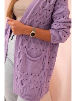 Dámský kardigan s kapsami krajkový fioletový