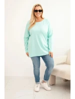 Dámská blůza Plus Size bavlněná s kulatým výstřihem mátová