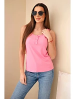 Dámská žebrovaná halenka na ramínkách s knoflíkem světle růžová Dámská žebrovaná halenka na ramínkách s knoflíkem světle růžová