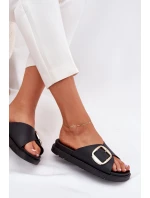 Dámské Pantofle Na Platformě Se Zlatou Přezkou Černé Jovira