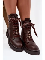 Oteplené dámské boty s ozdobným šněrováním čokoládové Elindra