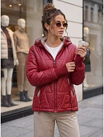 Dámská prošívaná přechodová bunda s kapucí, vínová, FashionStreet TY5785 Dámská prošívaná přechodová bunda s kapucí, vínová, FashionStreet TY5785
