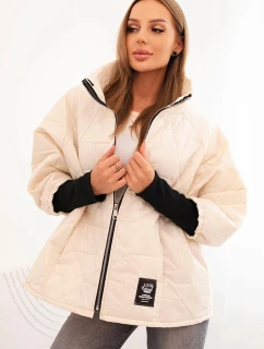 Dámská prošívaná bunda s krátkým střihem a stojáčkem světle béžová