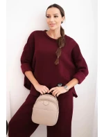 Dámský komplet teplákový z silnějšího materiálu se širokými nohavicemi bordový