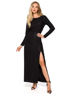 M719 Maxi šaty s dlouhými rukávy - černé