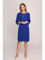 S394 Šaty uvolněného střihu s výstřihem s klíčovou dírkou - královsky modré