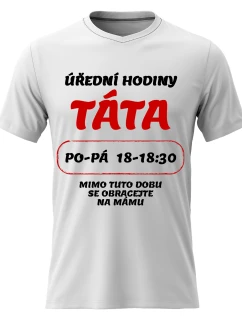 Pánské bavlněné tričko s potiskem - ÚŘEDNÍ HODINY TÁTA - bílé