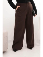 Dámské kalhoty Plus Size s širokou nohavicí a elastickým pasem hnědé