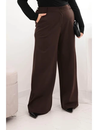 Dámské kalhoty Plus Size s širokou nohavicí a elastickým pasem hnědé