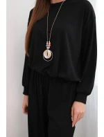 Dámská souprava z viskózy s řetízkem a široké kalhoty černý