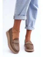 Kožené polobotky na platformě s ozdobou beže Lehira Kožené polobotky na platformě s ozdobou beže Lehira