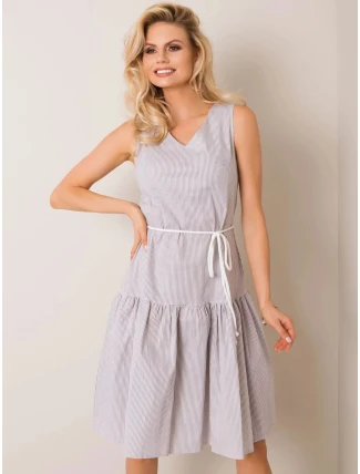 Dámské proužek šaty LK SK-508215.30P bílá šedá - FPrice Dámské proužek šaty LK SK-508215.30P bílá šedá - FPrice