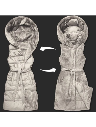 Béžová hrubší oboustranná péřovo-kožešinová vesta Minority (P3-6035-62)