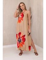 Viskózové šaty uvázané kolem krku velbloud Viskózové šaty uvázané kolem krku velbloud