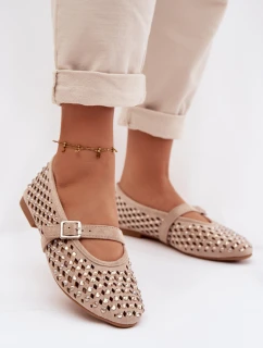 Dámské baleríny s krajkovým vzorem s kamínky a s páskem Bežowe Wilvessa