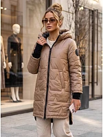 Dámská prošívaná přechodová bunda s kapucí, béžová, FashionStreet TY5791 Dámská prošívaná přechodová bunda s kapucí, béžová, FashionStreet TY5791