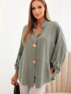 Dámská košile s viskózou a ozdobnými knoflíky a límcem khaki