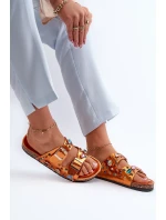 Ozdobené dámské žabky s přezkami S.Barski MY121 oranžové Ozdobené dámské žabky s přezkami S.Barski MY121 oranžové