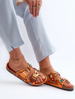 Ozdobené dámské žabky s přezkami S.Barski MY121 oranžové