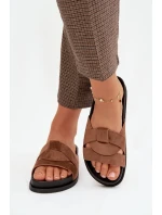 Dámské pantofle Eko semiš s pásky hnědé Marivessa