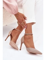 Dámské lesklé lodičky se páskem - šampaňské Joranne