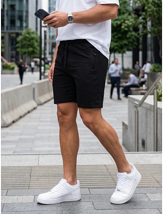 Pánské teplákové kraťasy se stahovacími šňůrkami, černé, FashionStreet SX2640 Pánské teplákové kraťasy se stahovacími šňůrkami, černé, FashionStreet SX2640